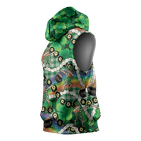 St Patrick's Day Palaka Hawaii Sleeveless Hoodie Kukui Nut Pikake Lei Shamrock Dabbing Leprechaun
