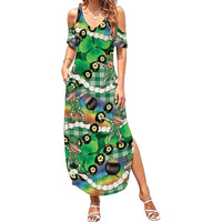 St Patrick's Day Palaka Hawaii Summer Maxi Dress Kukui Nut Pikake Lei Shamrock Dabbing Leprechaun