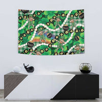 St Patrick's Day Palaka Hawaii Tapestry Kukui Nut Pikake Lei Shamrock Dabbing Leprechaun