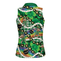 St Patrick's Day Palaka Hawaii Women Sleeveless Polo Shirt Kukui Nut Pikake Lei Shamrock Dabbing Leprechaun LT14 - Polynesian Pride