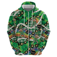 St Patrick's Day Palaka Hawaii Zip Hoodie Kukui Nut Pikake Lei Shamrock Dabbing Leprechaun