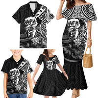 Hafa Adai Guam Discovery Day Family Matching Mermaid Dress and Hawaiian Shirt Chamorro Latte Stone Hand Black Version