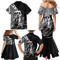 Hafa Adai Guam Discovery Day Family Matching Mermaid Dress and Hawaiian Shirt Chamorro Latte Stone Hand Black Version