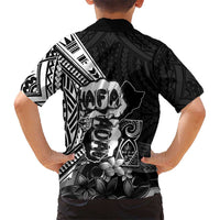 Hafa Adai Guam Discovery Day Family Matching Off Shoulder Maxi Dress and Hawaiian Shirt Chamorro Latte Stone Hand Black Version LT14 - Polynesian Pride