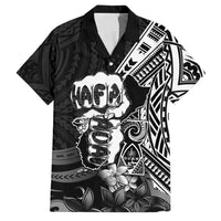 Hafa Adai Guam Discovery Day Family Matching Off Shoulder Short Dress and Hawaiian Shirt Chamorro Latte Stone Hand Black Version LT14 Dad's Shirt - Short Sleeve Black - Polynesian Pride