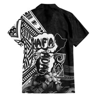 Hafa Adai Guam Discovery Day Family Matching Short Sleeve Bodycon Dress and Hawaiian Shirt Chamorro Latte Stone Hand Black Version
