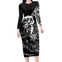 Hafa Adai Guam Discovery Day Long Sleeve Bodycon Dress Chamorro Latte Stone Hand Black Version