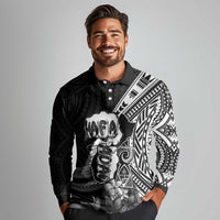 Hafa Adai Guam Discovery Day Long Sleeve Polo Shirt Chamorro Latte Stone Hand Black Version
