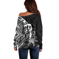 Hafa Adai Guam Discovery Day Off Shoulder Sweater Chamorro Latte Stone Hand Black Version