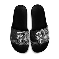 Hafa Adai Guam Discovery Day Slide Sandals Chamorro Latte Stone Hand Black Version