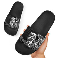 Hafa Adai Guam Discovery Day Slide Sandals Chamorro Latte Stone Hand Black Version
