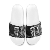 Hafa Adai Guam Discovery Day Slide Sandals Chamorro Latte Stone Hand Black Version