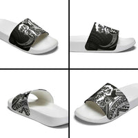Hafa Adai Guam Discovery Day Slide Sandals Chamorro Latte Stone Hand Black Version