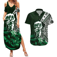 Hafa Adai Guam Discovery Day Couples Matching Summer Maxi Dress and Hawaiian Shirt Chamorro Latte Stone Hand Green Version LT14 Green - Polynesian Pride
