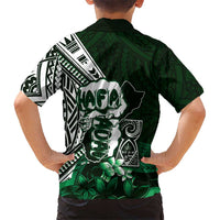 Hafa Adai Guam Discovery Day Family Matching Long Sleeve Bodycon Dress and Hawaiian Shirt Chamorro Latte Stone Hand Green Version