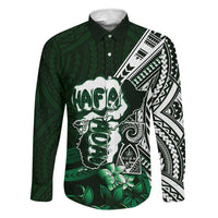 Hafa Adai Guam Discovery Day Family Matching Long Sleeve Bodycon Dress and Hawaiian Shirt Chamorro Latte Stone Hand Green Version