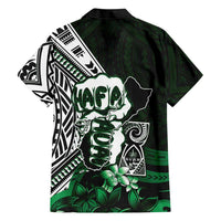 Hafa Adai Guam Discovery Day Family Matching Off The Shoulder Long Sleeve Dress and Hawaiian Shirt Chamorro Latte Stone Hand Green Version