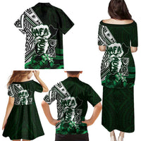 Hafa Adai Guam Discovery Day Family Matching Puletasi and Hawaiian Shirt Chamorro Latte Stone Hand Green Version LT14 - Polynesian Pride