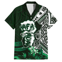 Hafa Adai Guam Discovery Day Family Matching Summer Maxi Dress and Hawaiian Shirt Chamorro Latte Stone Hand Green Version LT14 Dad's Shirt - Short Sleeve Green - Polynesian Pride