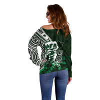 Hafa Adai Guam Discovery Day Off Shoulder Sweater Chamorro Latte Stone Hand Green Version