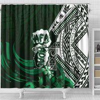 Hafa Adai Guam Discovery Day Shower Curtain Chamorro Latte Stone Hand Green Version