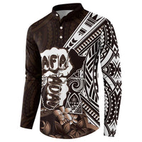 Hafa Adai Guam Discovery Day Button Sweatshirt Chamorro Latte Stone Hand Brown Version