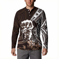 Hafa Adai Guam Discovery Day Button Sweatshirt Chamorro Latte Stone Hand Brown Version