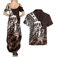Hafa Adai Guam Discovery Day Couples Matching Summer Maxi Dress and Hawaiian Shirt Chamorro Latte Stone Hand Brown Version LT14 - Polynesian Pride