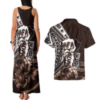 Hafa Adai Guam Discovery Day Couples Matching Tank Maxi Dress and Hawaiian Shirt Chamorro Latte Stone Hand Brown Version LT14 - Polynesian Pride