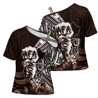 Hafa Adai Guam Discovery Day Cross Shoulder Shirt Chamorro Latte Stone Hand Brown Version