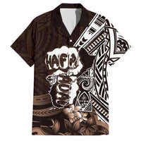 Hafa Adai Guam Discovery Day Family Matching Long Sleeve Bodycon Dress and Hawaiian Shirt Chamorro Latte Stone Hand Brown Version