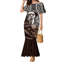 Hafa Adai Guam Discovery Day Family Matching Mermaid Dress and Hawaiian Shirt Chamorro Latte Stone Hand Brown Version