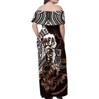 Hafa Adai Guam Discovery Day Family Matching Off Shoulder Maxi Dress and Hawaiian Shirt Chamorro Latte Stone Hand Brown Version LT14 - Polynesian Pride