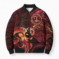 Personalised Polynesia Zodiac Aries Bomber Puffer Jacket Galaxy Polynesian Pattern Chest Tattoo Style LT14 Unisex Red - Polynesian Pride