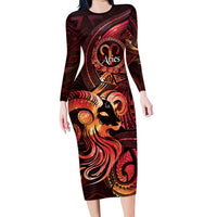 Personalised Polynesia Zodiac Aries Family Matching Long Sleeve Bodycon Dress and Hawaiian Shirt Galaxy Polynesian Pattern Chest Tattoo Style LT14 Mom's Dress Red - Polynesian Pride