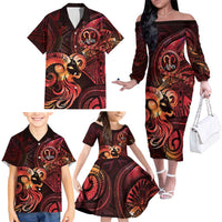 Personalised Polynesia Zodiac Aries Family Matching Off The Shoulder Long Sleeve Dress and Hawaiian Shirt Galaxy Polynesian Pattern Chest Tattoo Style LT14 - Polynesian Pride