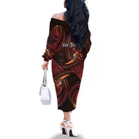 Personalised Polynesia Zodiac Aries Family Matching Off The Shoulder Long Sleeve Dress and Hawaiian Shirt Galaxy Polynesian Pattern Chest Tattoo Style LT14 - Polynesian Pride