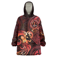 Personalised Polynesia Zodiac Aries Wearable Blanket Hoodie Galaxy Polynesian Pattern Chest Tattoo Style