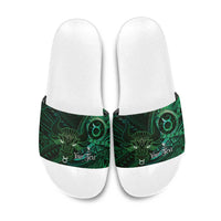 Personalised Polynesia Zodiac Taurus Slide Sandals Galaxy Polynesian Pattern Chest Tattoo Style LT14 Green - Polynesian Pride