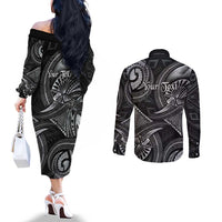 Personalised Polynesia Zodiac Cancer Couples Matching Off The Shoulder Long Sleeve Dress and Long Sleeve Button Shirt Galaxy Polynesian Pattern Chest Tattoo Style LT14 - Polynesian Pride