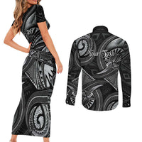 Personalised Polynesia Zodiac Cancer Couples Matching Short Sleeve Bodycon Dress and Long Sleeve Button Shirt Galaxy Polynesian Pattern Chest Tattoo Style LT14 - Polynesian Pride