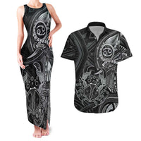 Personalised Polynesia Zodiac Cancer Couples Matching Tank Maxi Dress and Hawaiian Shirt Galaxy Polynesian Pattern Chest Tattoo Style LT14 Black - Polynesian Pride