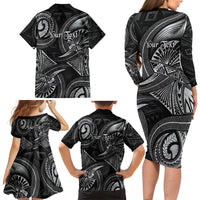 Personalised Polynesia Zodiac Cancer Family Matching Long Sleeve Bodycon Dress and Hawaiian Shirt Galaxy Polynesian Pattern Chest Tattoo Style