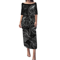 Personalised Polynesia Zodiac Cancer Family Matching Puletasi and Hawaiian Shirt Galaxy Polynesian Pattern Chest Tattoo Style LT14 Mom's Dress Black - Polynesian Pride