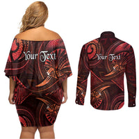 Personalised Polynesia Zodiac Scorpio Couples Matching Off Shoulder Short Dress and Long Sleeve Button Shirt Galaxy Polynesian Pattern Chest Tattoo Style