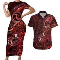 Personalised Polynesia Zodiac Scorpio Couples Matching Short Sleeve Bodycon Dress and Hawaiian Shirt Galaxy Polynesian Pattern Chest Tattoo Style