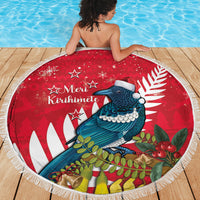 New Zealand Christmas In July Beach Blanket Tui Bird With Kowhai Meri Kirihimete LT14 - Polynesian Pride