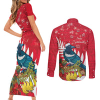 New Zealand Christmas In July Couples Matching Short Sleeve Bodycon Dress and Long Sleeve Button Shirt Tui Bird With Kowhai Meri Kirihimete
