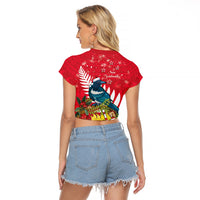 New Zealand Christmas In July Raglan Cropped T Shirt Tui Bird With Kowhai Meri Kirihimete