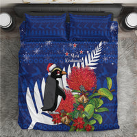 New Zealand Christmas In July Bedding Set Fiordland Penguin With Pohutukawa Flower
